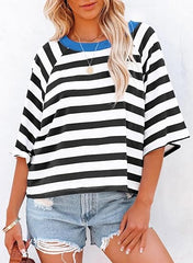 ✨Women's Cute Round Neck Striped Short Sleeve Casual Topb(BUY 3 FREE SHIPPING)