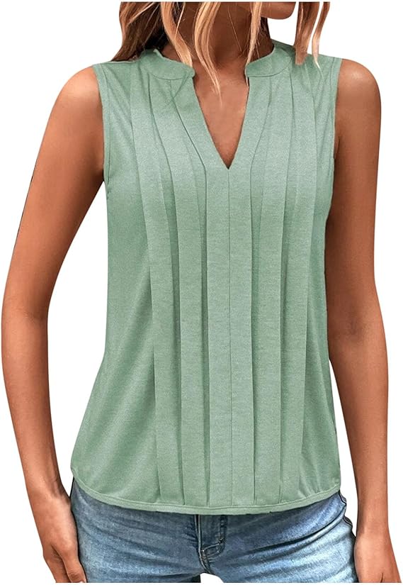 ✨2025 New Women's Sleeveless Notched V Neck Tank Tops(buy 3 free shipping)
