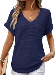 ✨Women's Oversized Waffle V Neck Short Sleeve Casual Top(BUY 2 FREE SHIPPING)