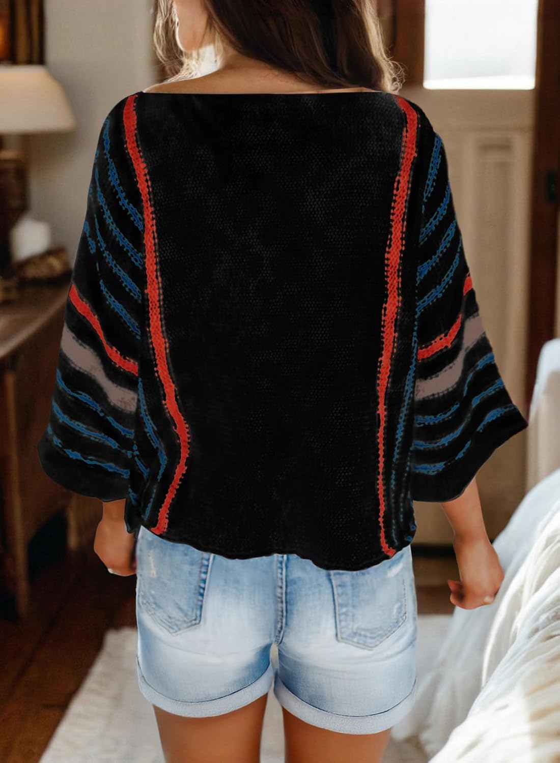 ✨Hot Sale-Women's Casual Color Block Striped Cable Knit Boho Sweater(Buy 2 Free Shipping)
