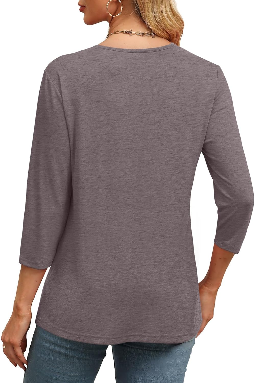 ✨Women's Trendy V Neck 3/4 Long Sleeve Tops Loose Fit Blouse (Buy 3 Free Shipping)