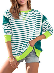 Striped Color Block Oversized Sweatshirt(Buy 2 Free Shipping)