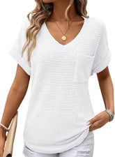 ✨Women's Oversized Waffle V Neck Short Sleeve Casual Top(BUY 2 FREE SHIPPING)