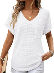✨Women's Oversized Waffle V Neck Short Sleeve Casual Top(BUY 2 FREE SHIPPING)
