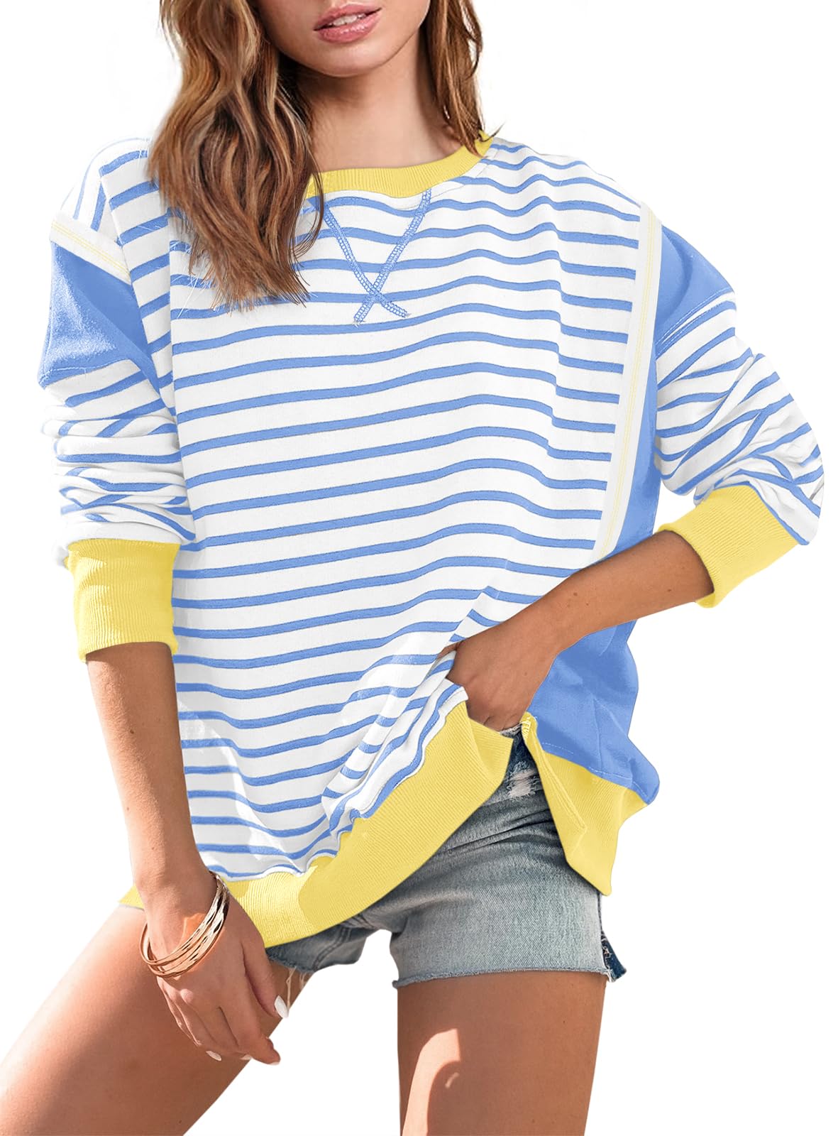 Striped Color Block Oversized Sweatshirt(Buy 2 Free Shipping)