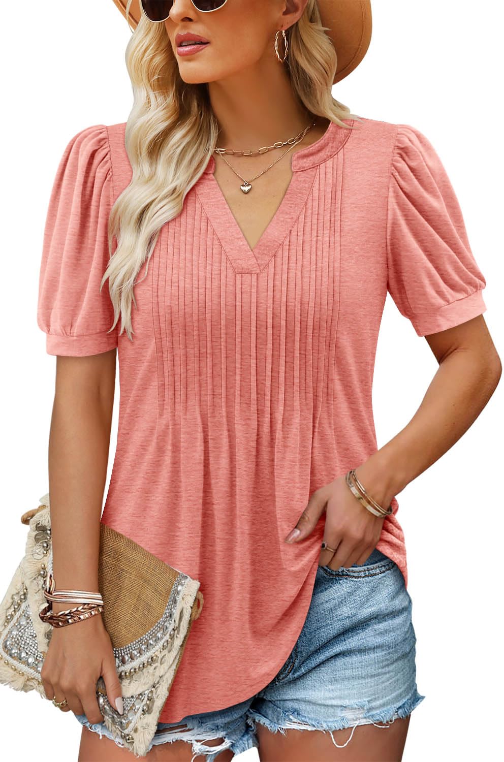 ✨Women's V-neck Loose Pleated Short-sleeved Waist Top(Buy 3 Free Shipping)