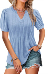 ✨Women's V-neck Loose Pleated Short-sleeved Waist Top(Buy 3 Free Shipping)