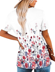 ✨Women's Summer Printed Pleated Crew Neck Tee (Buy 3 Free Shipping)