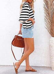 ✨Women's Cute Round Neck Striped Short Sleeve Casual Topb(BUY 3 FREE SHIPPING)
