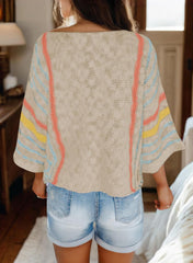 ✨Hot Sale-Women's Casual Color Block Striped Cable Knit Boho Sweater(Buy 2 Free Shipping)