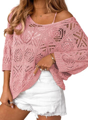 ✨Women's 2025 Spring Summer Crochet Hollow Out Pullover Off Shoulder Top(BUY 2 FREE SHIPPING)