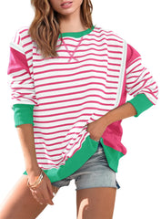Striped Color Block Oversized Sweatshirt(Buy 2 Free Shipping)
