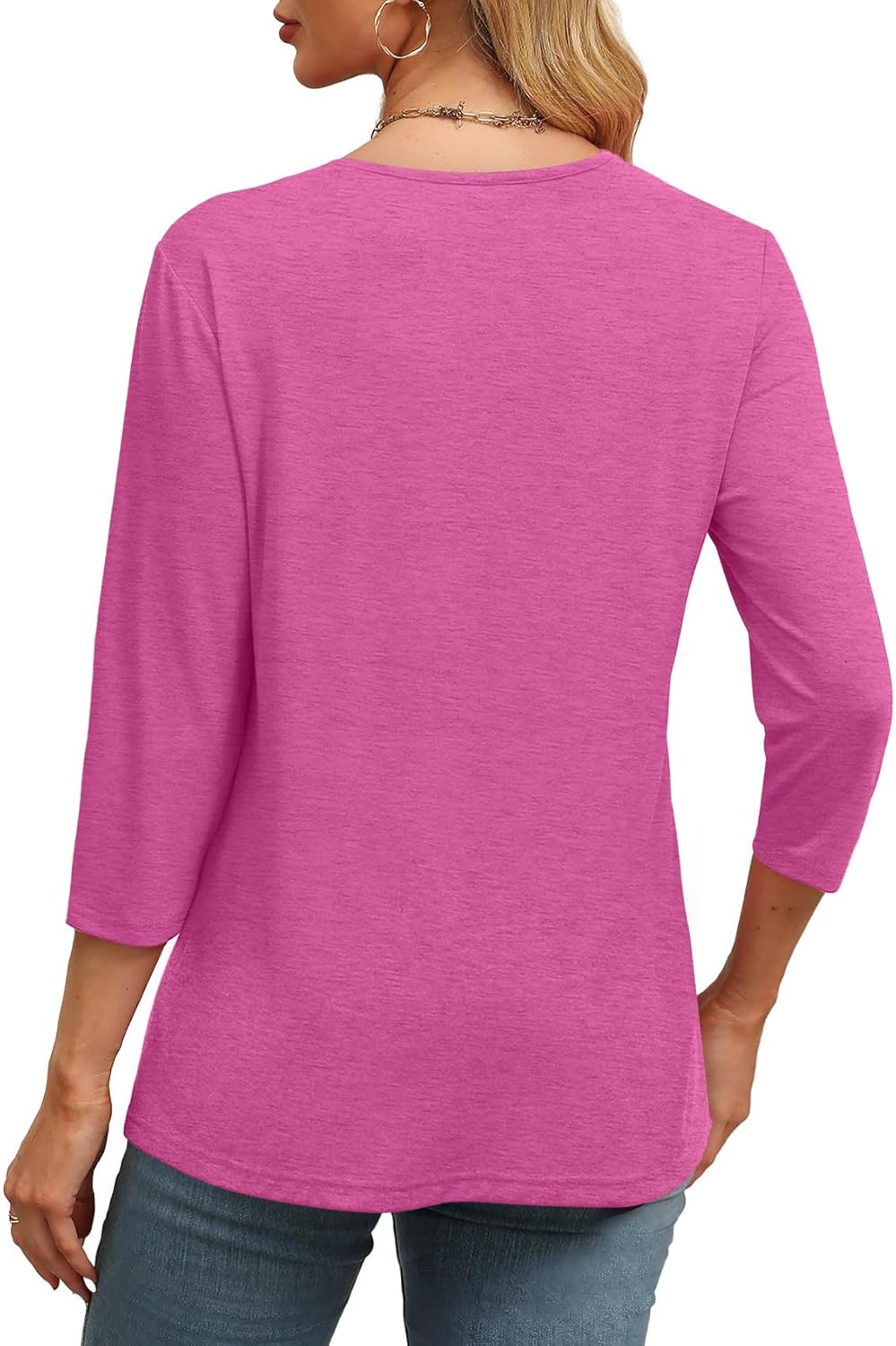 ✨Women's Trendy V Neck 3/4 Long Sleeve Tops Loose Fit Blouse (Buy 3 Free Shipping)