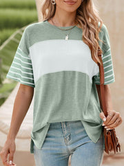 ✨Womens Oversized Crewneck Casual Color Block Striped Shirts Blouses(Buy 3 Free Shipping)