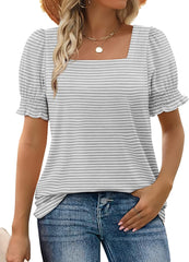 ✨Women's Square Neck Smocked Sleeve T-Shirt Casual Top(BUY 3 FREE SHIPPING)