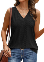 ✨Women Summer Outfits V Neck Tank Trendy Eyelet Sleeveless Basic T Shirts