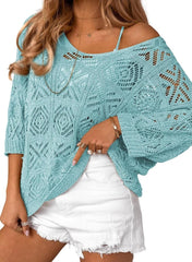 ✨Women's 2025 Spring Summer Crochet Hollow Out Pullover Off Shoulder Top(BUY 2 FREE SHIPPING)