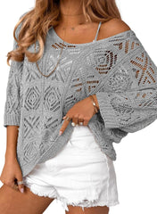 ✨Women's 2025 Spring Summer Crochet Hollow Out Pullover Off Shoulder Top(BUY 2 FREE SHIPPING)