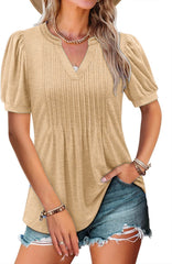 ✨Women's V-neck Loose Pleated Short-sleeved Waist Top(Buy 3 Free Shipping)