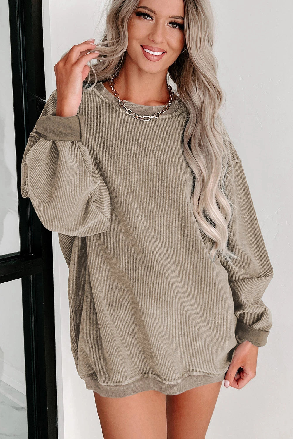 ✨ Women's Solid Color Ribbed Knit Round Neck Pullover Sweatshirt (Buy 2 Free Shipping)