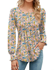 ✨Puff Long Sleeve Pleated Crew Neck Tunic Top (buy 3 free shipping!!!)