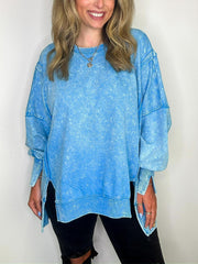 ✨Womens Acid Wash Split Cuff Oversized Crew Pullover (Buy 2 Free Shipping)