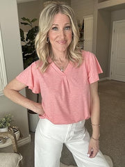 ✨Women's V Neck Ruffle Sleeve Tunic Short Sleeve Blouse Flutter Sleeve Tops