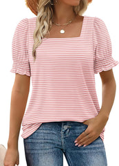 ✨Women's Square Neck Smocked Sleeve T-Shirt Casual Top(BUY 3 FREE SHIPPING)