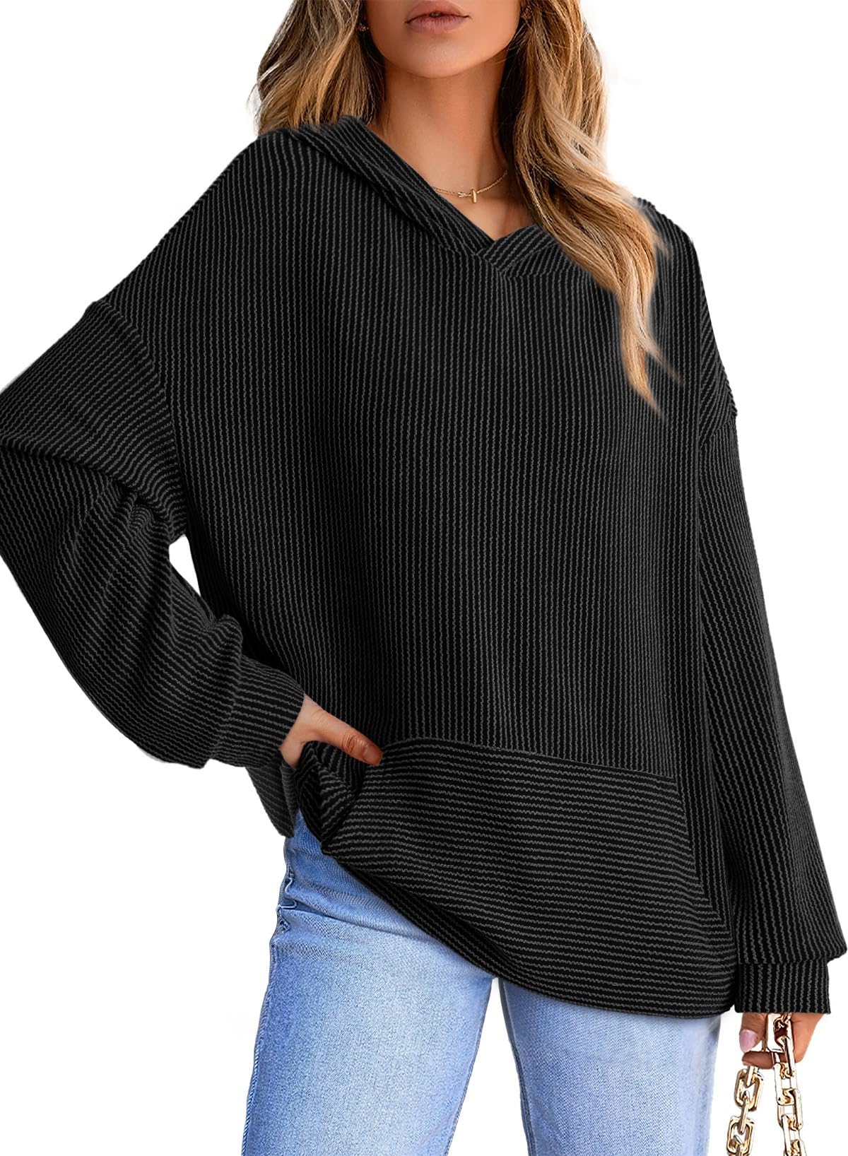✨Women's Ribbed Knit Pullover Hoodie (Buy 2 Free Shipping)
