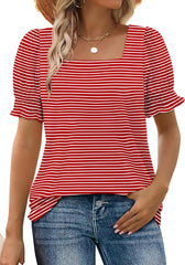 ✨Women's Square Neck Smocked Sleeve T-Shirt Casual Top(BUY 3 FREE SHIPPING)