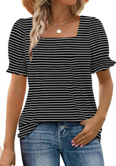 ✨Women's Square Neck Smocked Sleeve T-Shirt Casual Top(BUY 3 FREE SHIPPING)