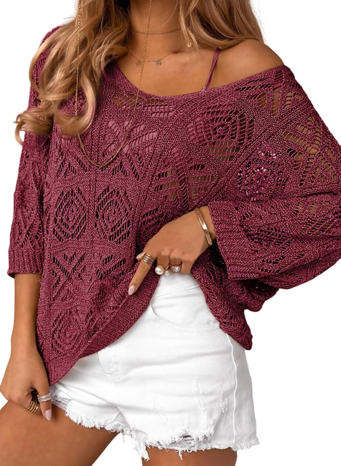 ✨Women's 2025 Spring Summer Crochet Hollow Out Pullover Off Shoulder Top(BUY 2 FREE SHIPPING)