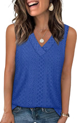 ✨Women Summer Outfits V Neck Tank Trendy Eyelet Sleeveless Basic T Shirts
