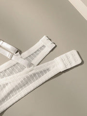 Mesh Stripe Double Layer Sexy Bra Set with Steel Ring White