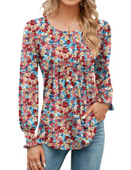 ✨Puff Long Sleeve Pleated Crew Neck Tunic Top (buy 3 free shipping!!!)