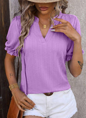 ✨Textured Puff-Sleeve V-Neck Knit Top (BUY 2 FREE SHIPPING)