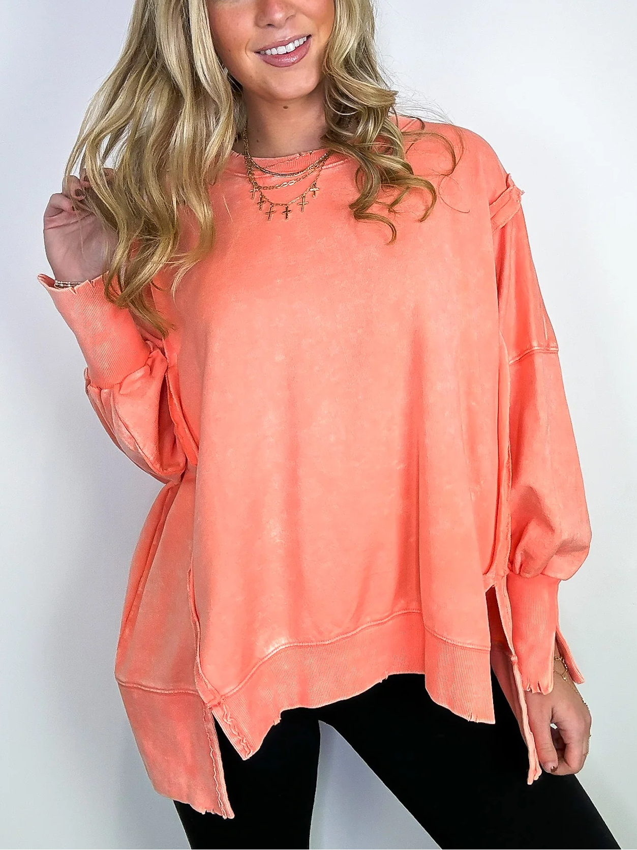 ✨Womens Acid Wash Split Cuff Oversized Crew Pullover (Buy 2 Free Shipping)