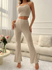 New Casual Solid Color Camisole and Pants Casual Set Beige