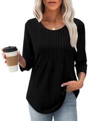 ✨Women's 3/4 Length Sleeve Crewneck Casual Pleated Tunic Tops(buy 3 free shipping)