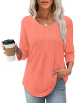 ✨Women's 3/4 Length Sleeve Crewneck Casual Pleated Tunic Tops(buy 3 free shipping)