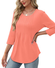 ✨Women's 3/4 Length Sleeve Crewneck Casual Pleated Tunic Tops(buy 3 free shipping)