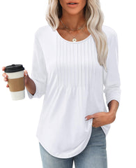 ✨Women's 3/4 Length Sleeve Crewneck Casual Pleated Tunic Tops(buy 3 free shipping)