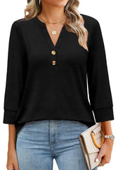 ✨Womens 3/4 Sleeve Heley Button V neck Tops(buy 3 free shipping)