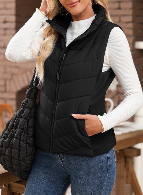 ✨Womens Sleeveless Zip Up Outerwear Stand Collar Quilted Puffer Vest(buy 2 free shipping)