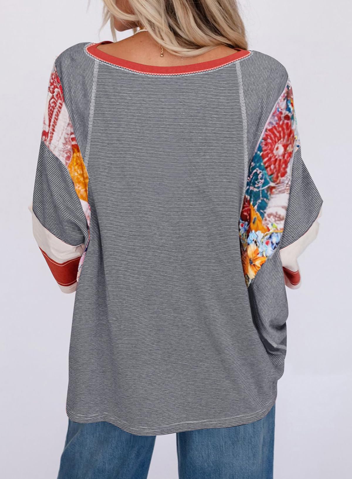 ✨Women's 3/4 Length Sleeve Oversized Striped Patchwork Shirts(buy 2 free shipping)
