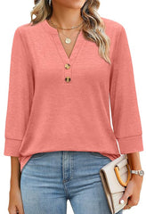 ✨Womens 3/4 Sleeve Heley Button V neck Tops(buy 3 free shipping)