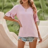 ✨Womens Causal Blouses Summer Clothes V Neck Ruffle Short Sleeve Shirts Tops