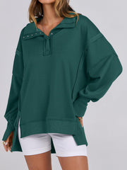 ✨Women's Oversized High Low Split Button Up Henley Pullover Top