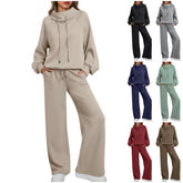 NEW 🔥 Women's Cotton Two-Piece Oversized Round NeckDrawstring Sweatshirt Wide Leg Sweatpants Casual Set