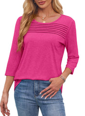 ✨ Women's 3/4 Length Sleeve Top Pleated Front T-Shirt(buy 3 free shipping)